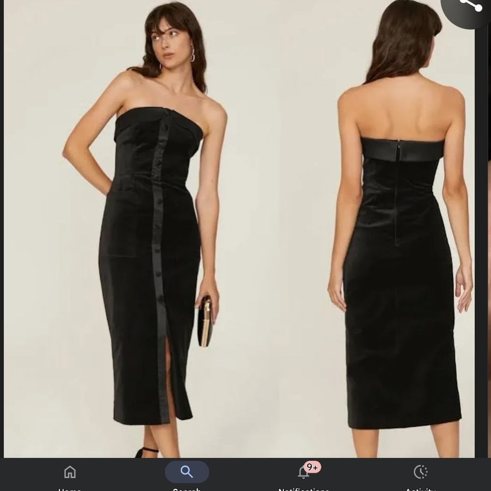 SALONI Black Strapless Sheath Dress with Slit